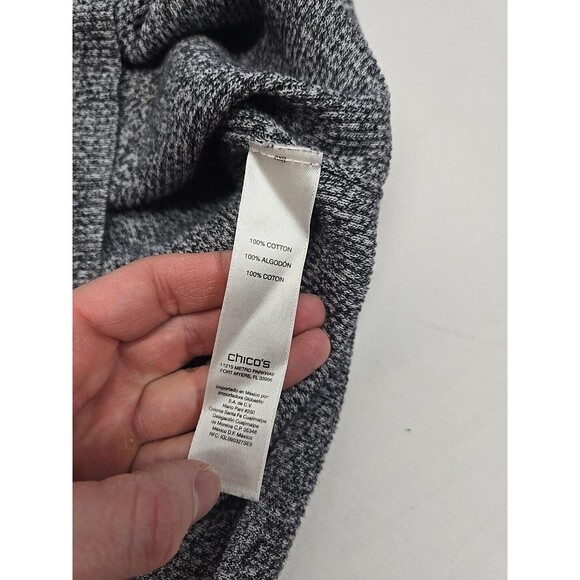 Chico's Top Womens Size 3 XL Gray Black Ribbed Mock Neck Short Sleeve Stretch - Picture 4 of 7